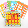A set of colorful wooden memory match game cards featuring letters, numbers, and shapes for kids