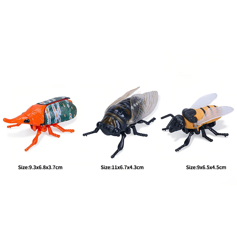 A set of three wind-up insect toys featuring a ladybug, bee, and beetle in orange, black, and yellow colors.