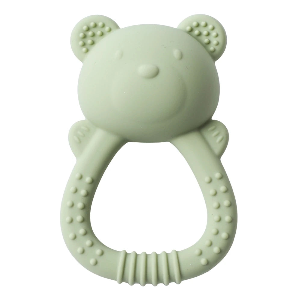 Bear-Shaped Silicone Baby Teether with Rattle Handle