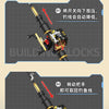 A set of building blocks demonstrating how to use a fishing rod, showing a mechanism for automatic lowering and retrieval.
