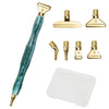 A set of diamond painting pens with interchangeable metal tips and multi-placers, featuring a teal handle and gold tips.