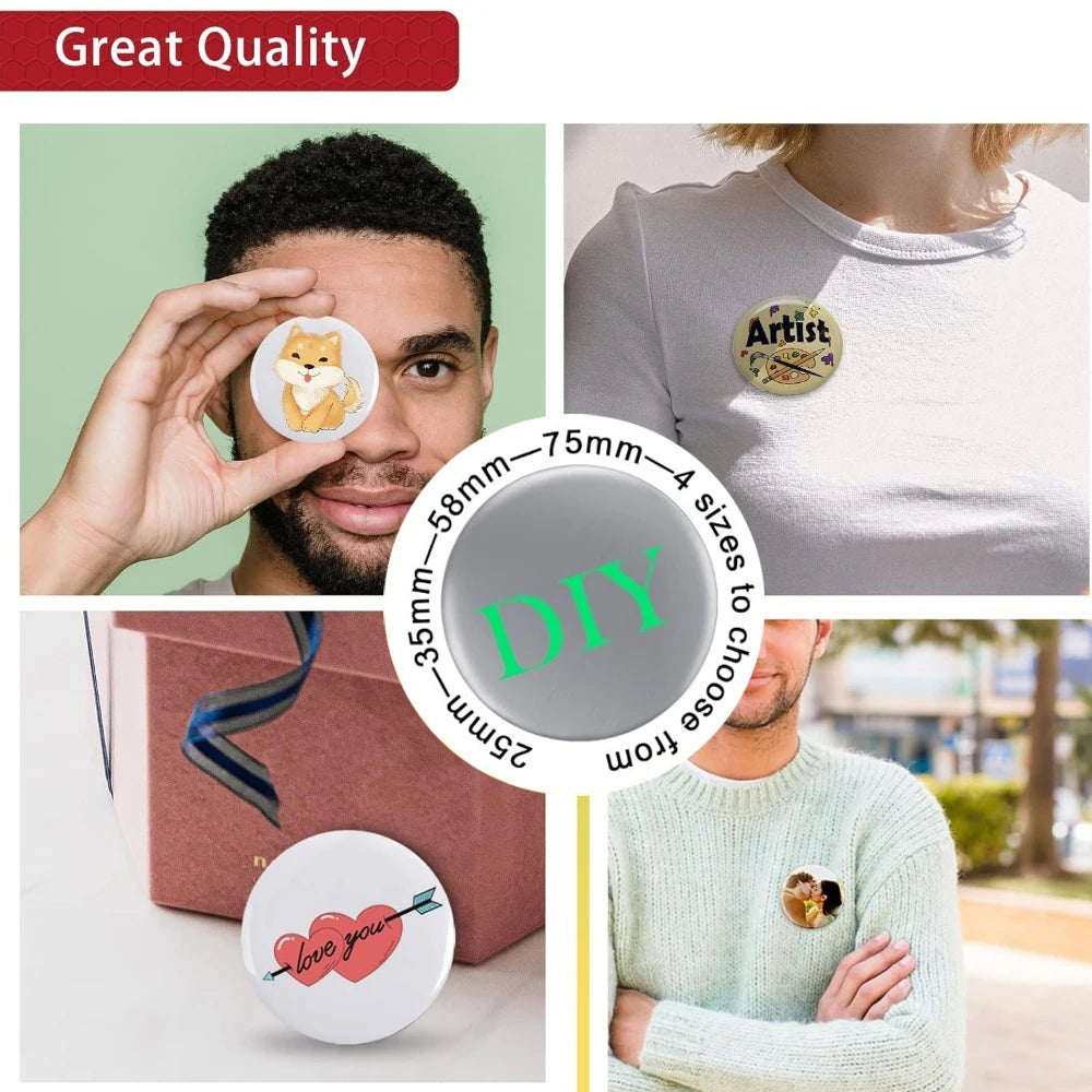 Blank Badge Making Kit with Metal Pin Backs and Paper Inserts