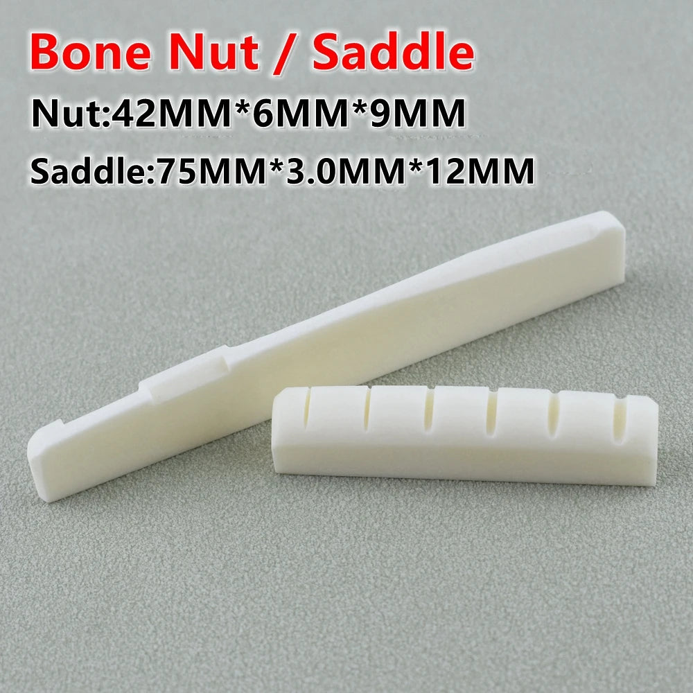 White bone nut and saddle components for guitar tuning