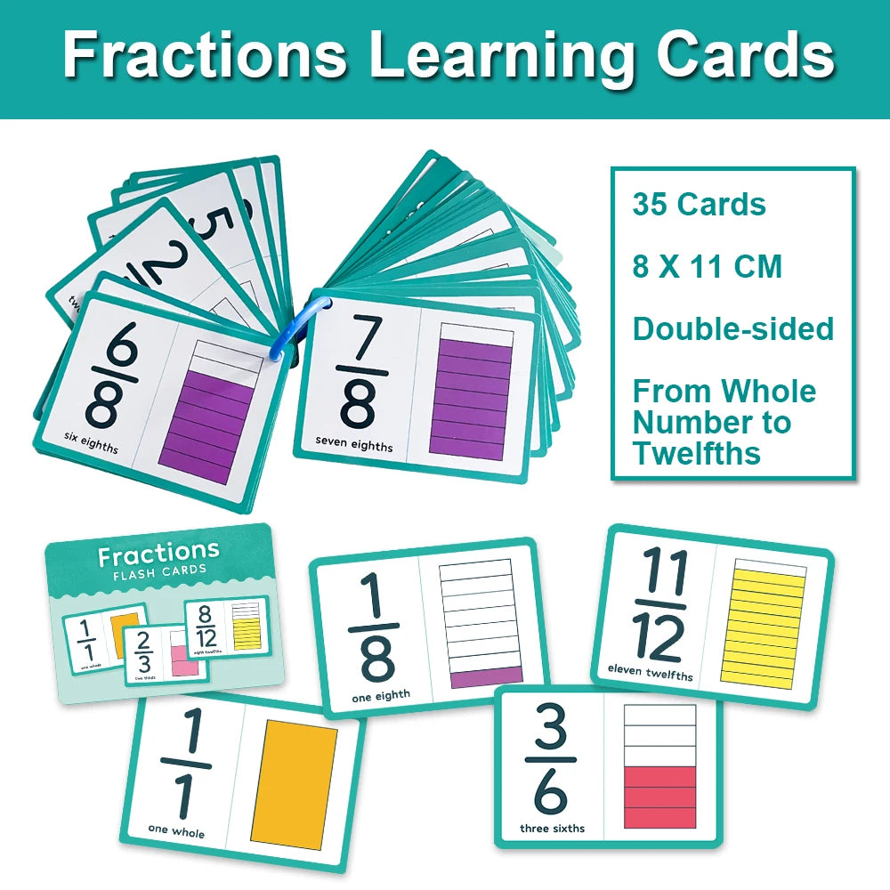 Graphical Fraction Flashcards for Kids | Visual Math Learning Cards