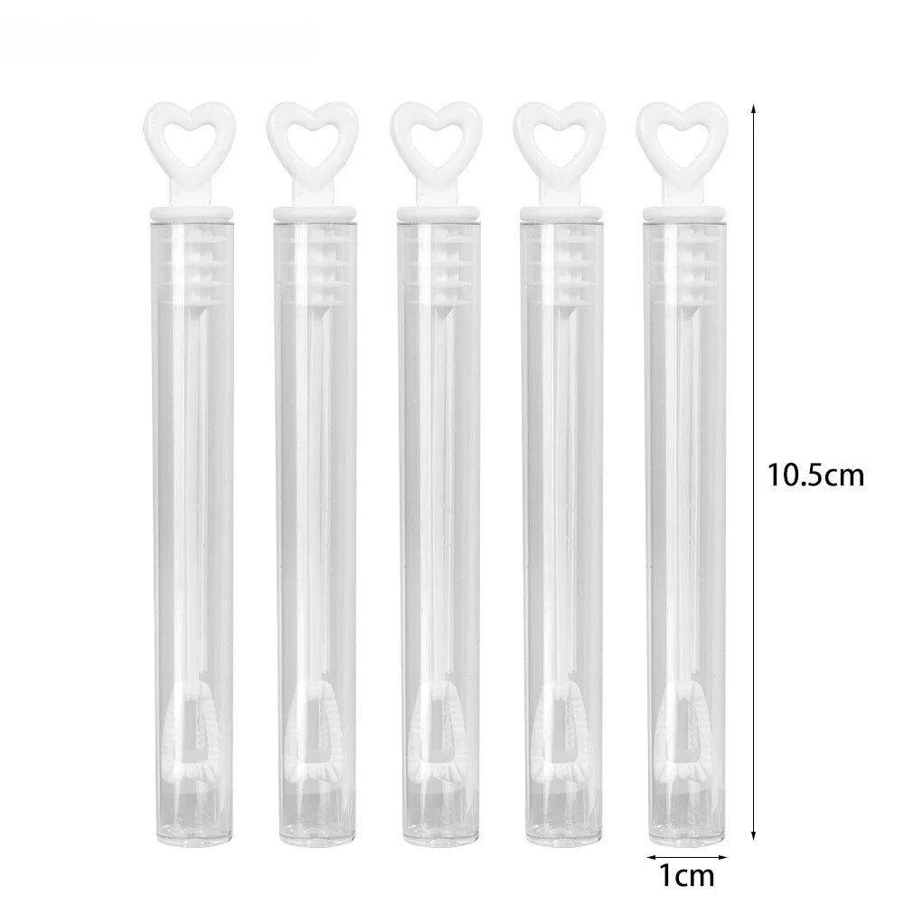 Five clear plastic bubble wands with a 5-hole design for parties and gifts