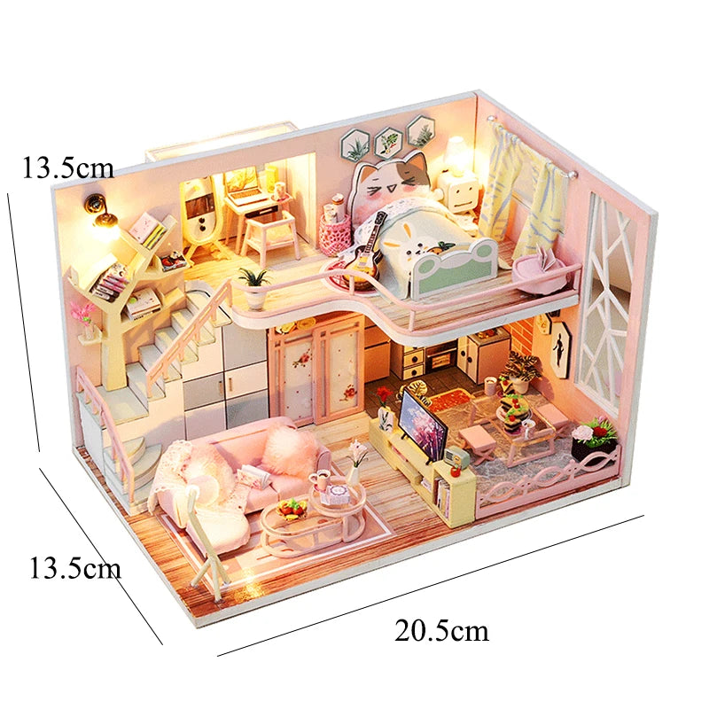 DIY Wooden Dollhouse Kit with Miniature Furniture – 3D Puzzle Craft Set