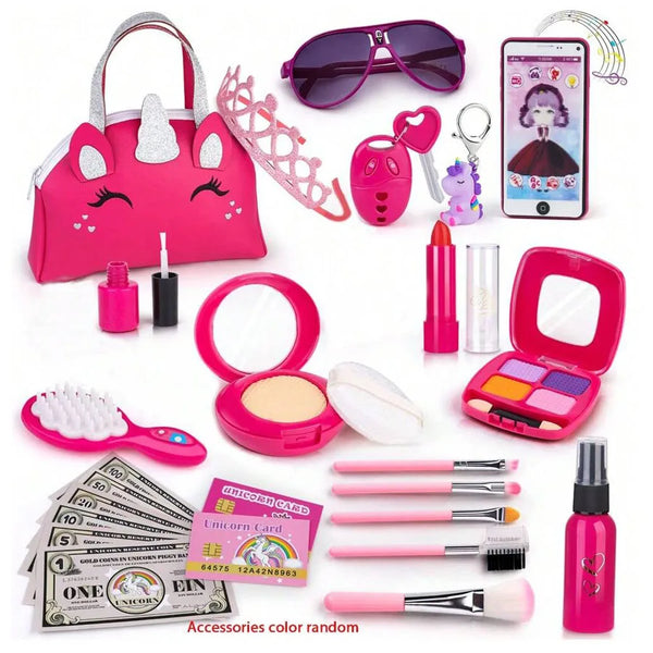 Pretend Play Makeup Kit for Kids with Princess Purse
