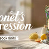 A miniature wooden book nook kit depicting a scene inspired by Monet's Impressionism.