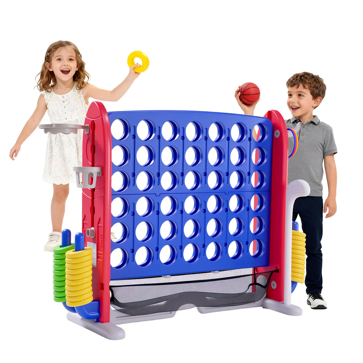4-in-1 Giant Outdoor Game Set with Basketball Hoop & Ring Toss