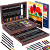 142-Piece Wooden Art Set with Pencils, Paints, Brushes & More