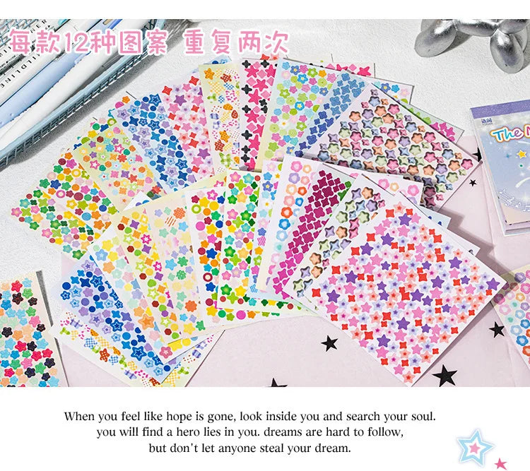 A colorful pack of star and floral deco cut film stickers for scrapbooking and DIY crafts