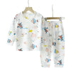 White long sleeve cotton pajama set for kids featuring a colorful sea animal print