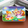 A colorful jigsaw puzzle featuring characters from a fairy tale in a vibrant outdoor setting.