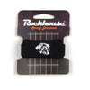 Black leather string dampener featuring a white lion head emblem and a guitar fretboard template.