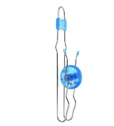 A silver rail twirler toy with a blue plastic top and wire handles.