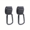 A pair of black heavy-duty stroller hooks designed for hands-free organization.