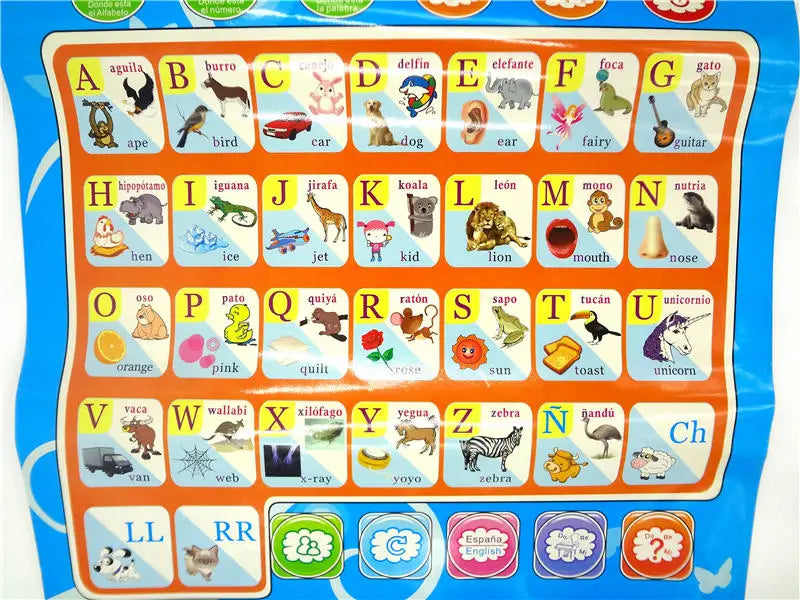 Bilingual English-Spanish Interactive Learning Poster for Toddlers