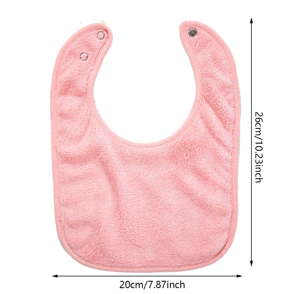A pink soft cotton baby bib with an adjustable snap closure