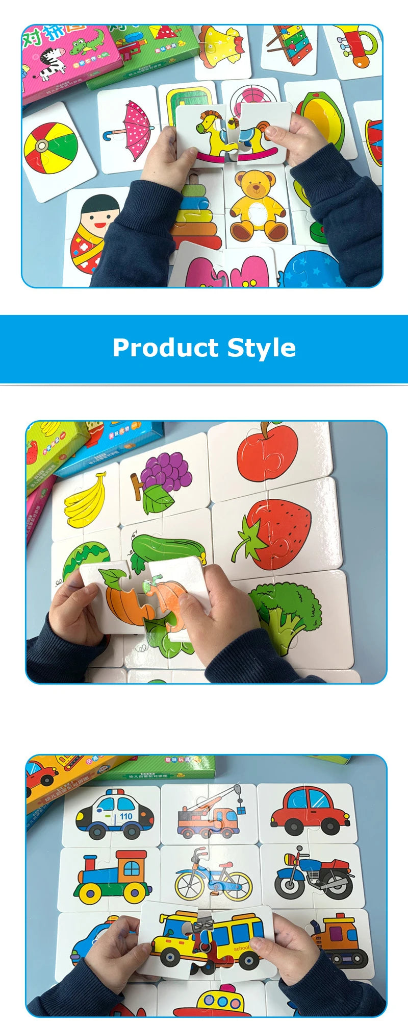Toddler Animal & Fruit Puzzle Cards with Truck Matching Game
