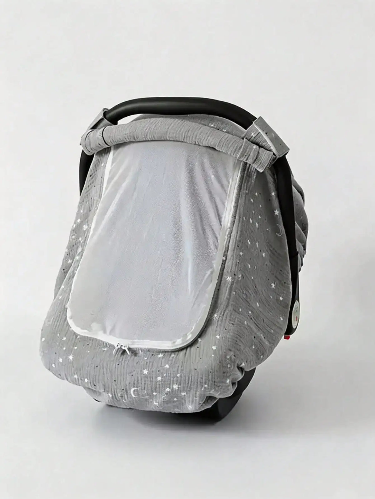 A gray breathable baby stroller sunshade cover with a mesh canopy and a padded frame.