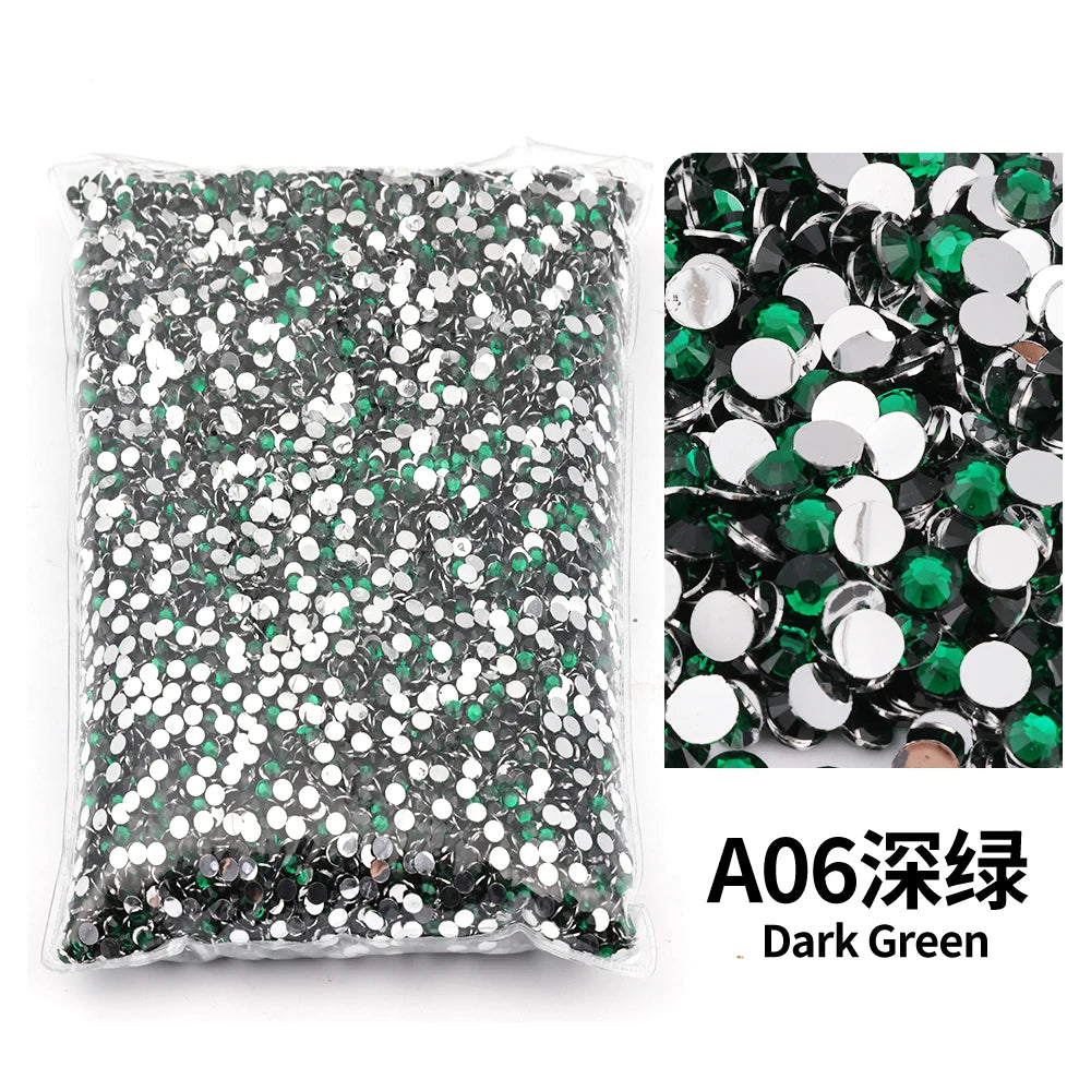 Bag of dark green flat-back resin rhinestones for DIY craft and nail art