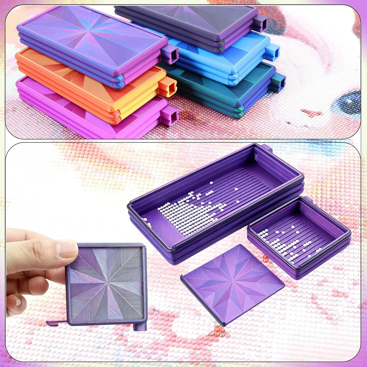 Stackable Diamond Painting Organizer Tray with Tweezers & Brush