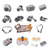 A collection of technical power functions motor sets and related components for building blocks.