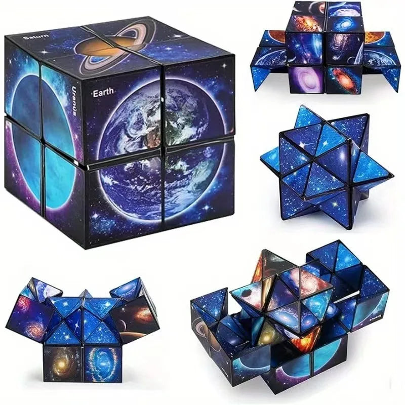 A set of colorful 3D star-themed magic cube puzzles showing various celestial bodies and cosmic scenes.