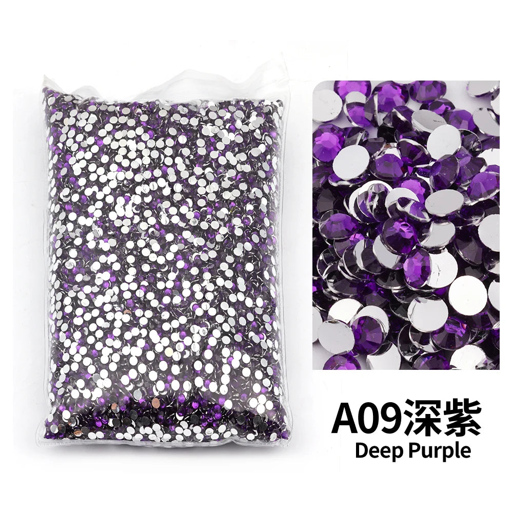 Bag of deep purple flat-back resin rhinestones for DIY craft and nail art