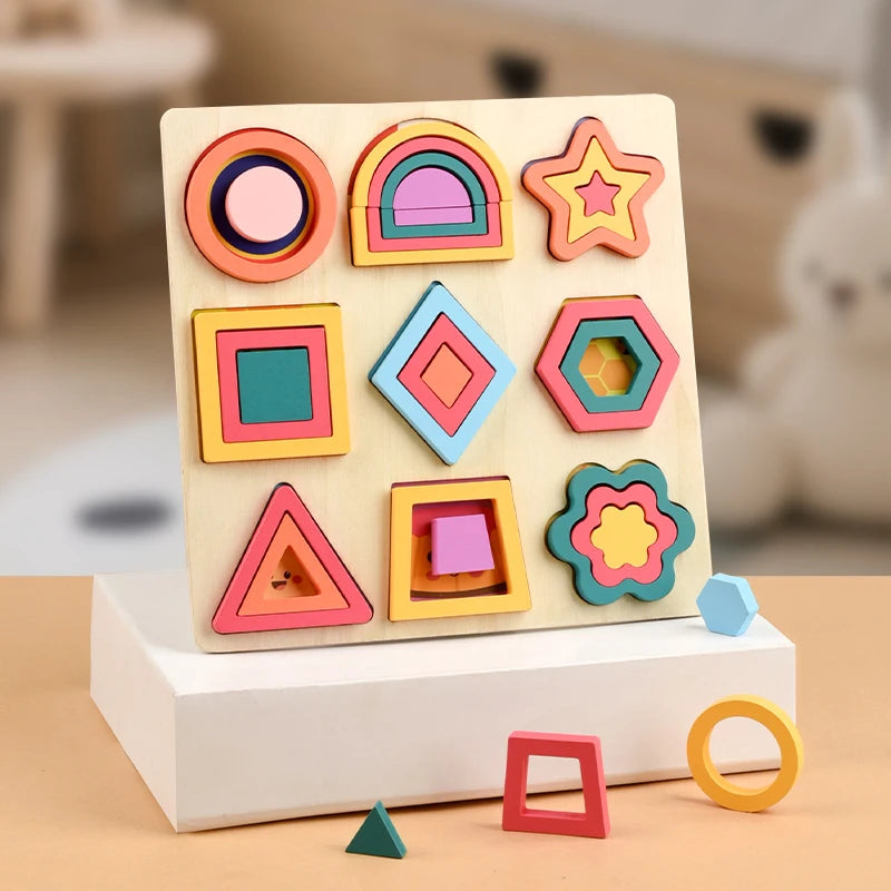 Wooden Rainbow Shape Sorting Puzzle for Kids
