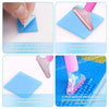 Instructions show how to use diamond painting clay and a painting pen to apply rhinestone details.
