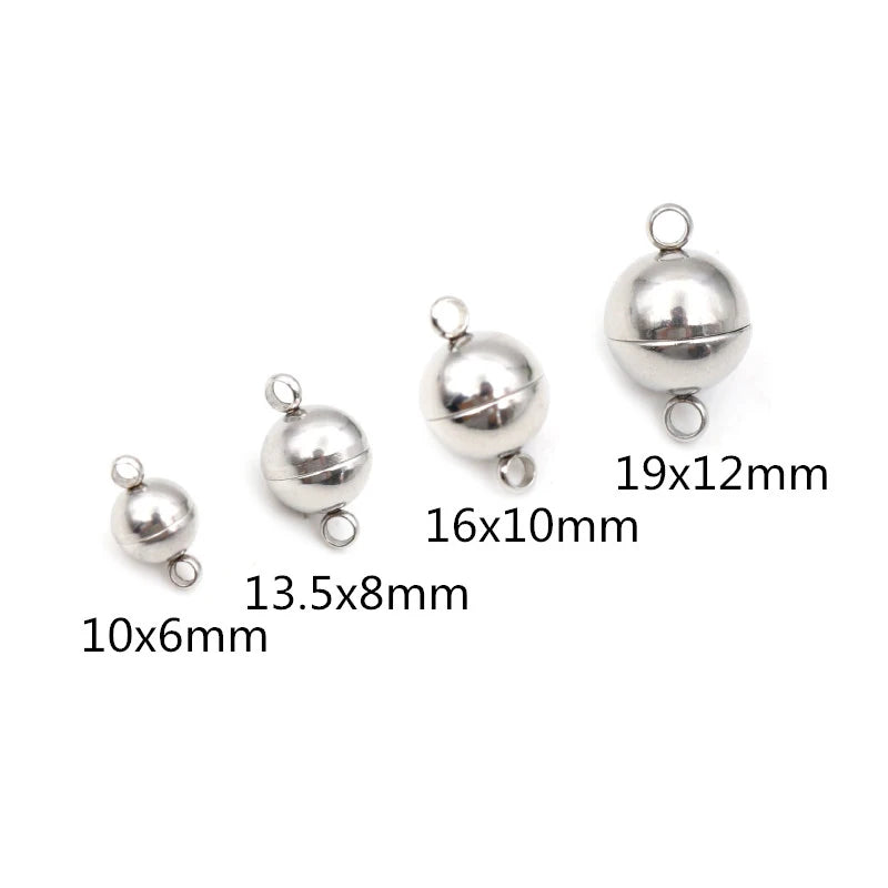 A collection of stainless steel magnetic clasps for jewelry making in various sizes and shapes.
