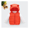 An orange kids' hooded cotton vest with a bear face design, shown against a white background.