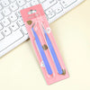A pink case holds a pair of blue precision stainless steel tweezers for nail art and makeup.