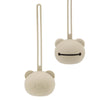A light beige silicone panda-themed pacifier storage bag with a long loop for hanging.