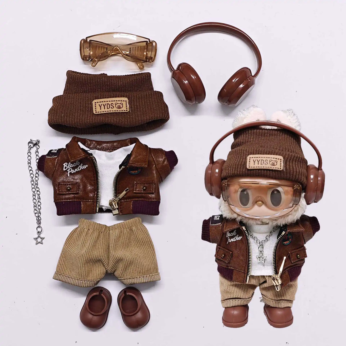 Retro Leather Jacket for 15/17cm Labubu Dolls