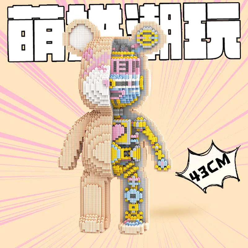 43cm Creative Bear Building Blocks – Candy Color Fluid Art Model for Adults