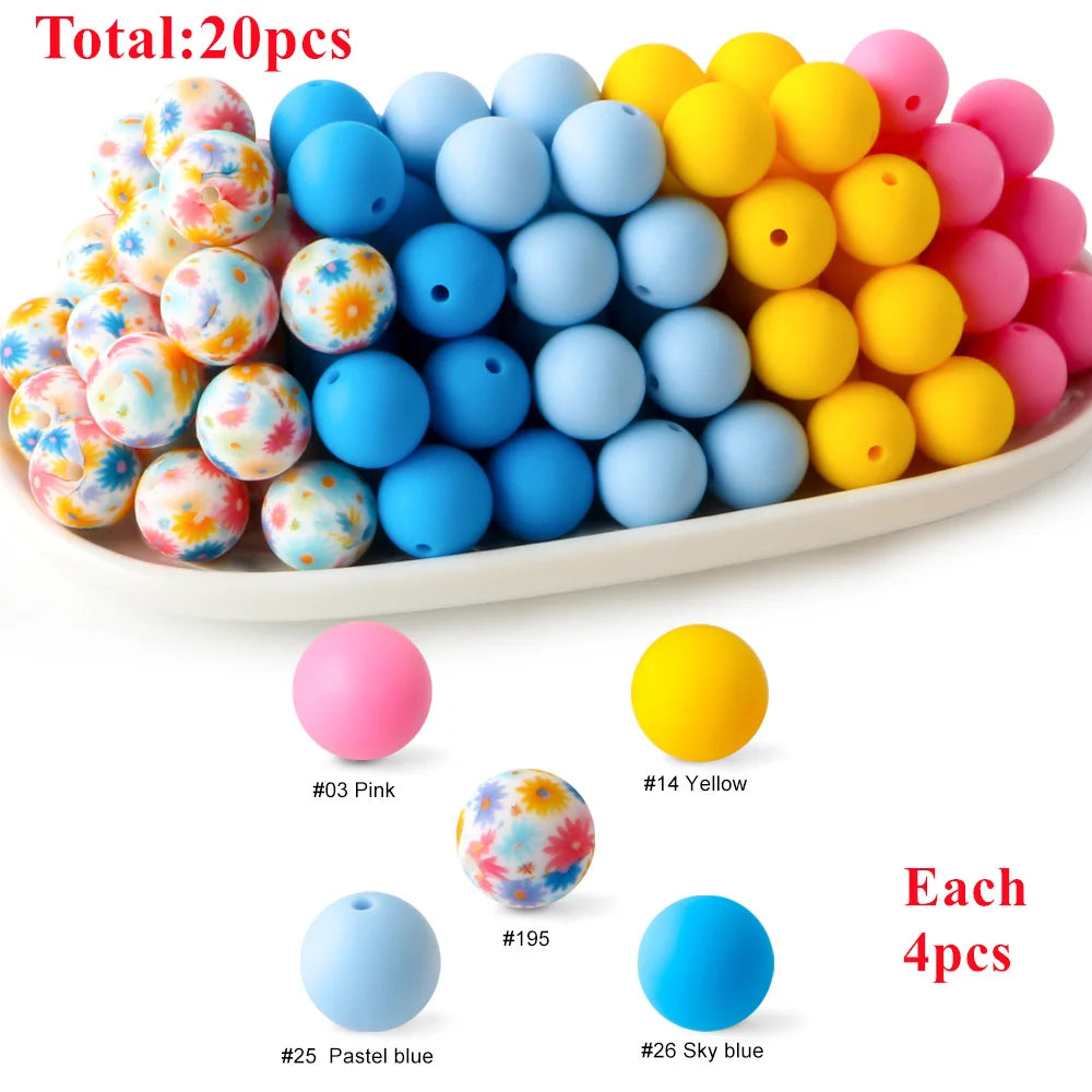 15mm Printed Silicone Beads Value Pack – 20 Pieces for DIY Jewelry & Crafts