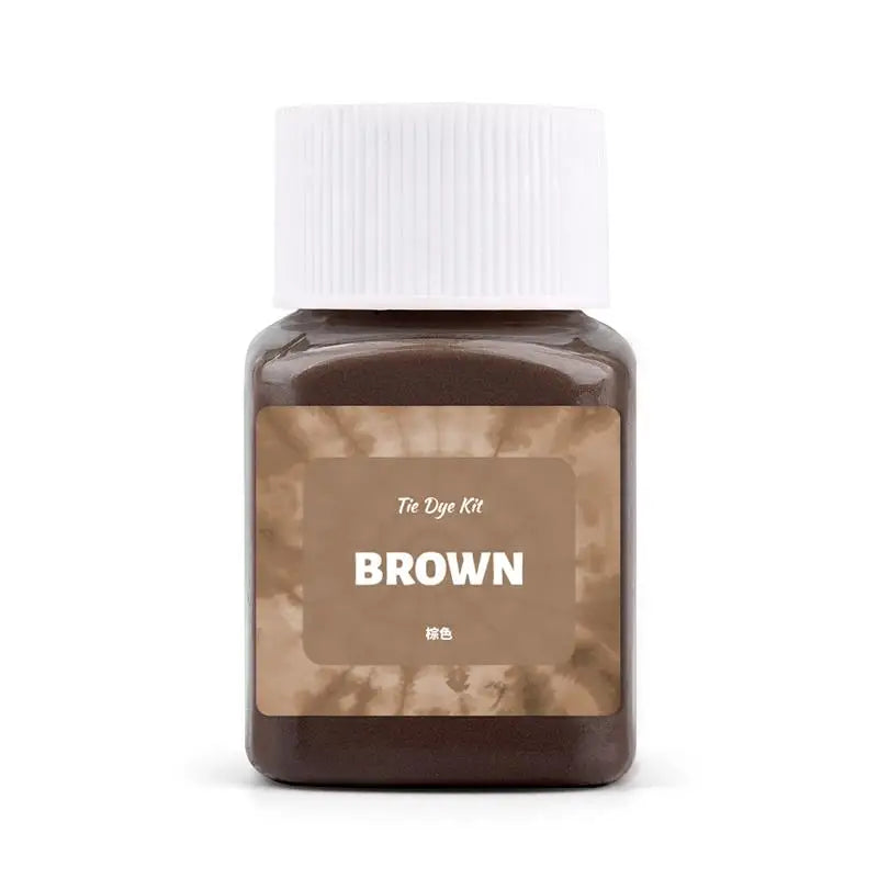Brown textile fabric dye kit in a glass jar with a white cap