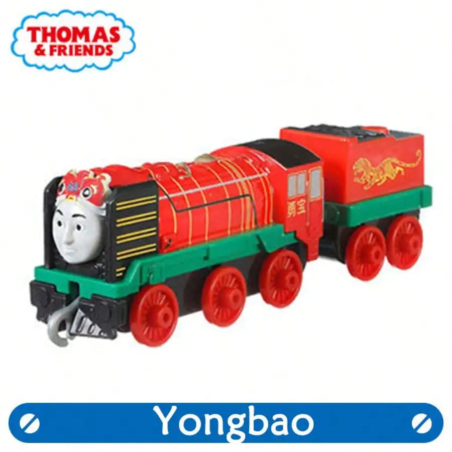 A red and green Thomas & Friends diecast train toy with a yellow character on the front.