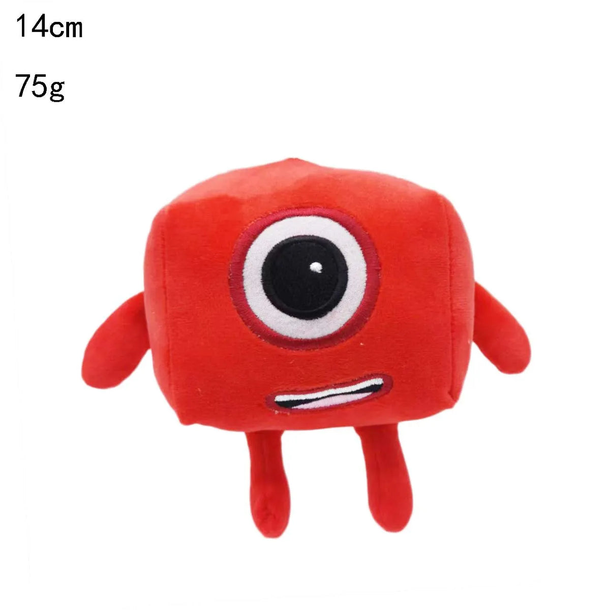 Peluche de collection rouge vif avec un grand œil noir et une petite bouche.