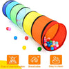 Colorful pop-up play tunnel in various bright colors, showing its flexible tube design.