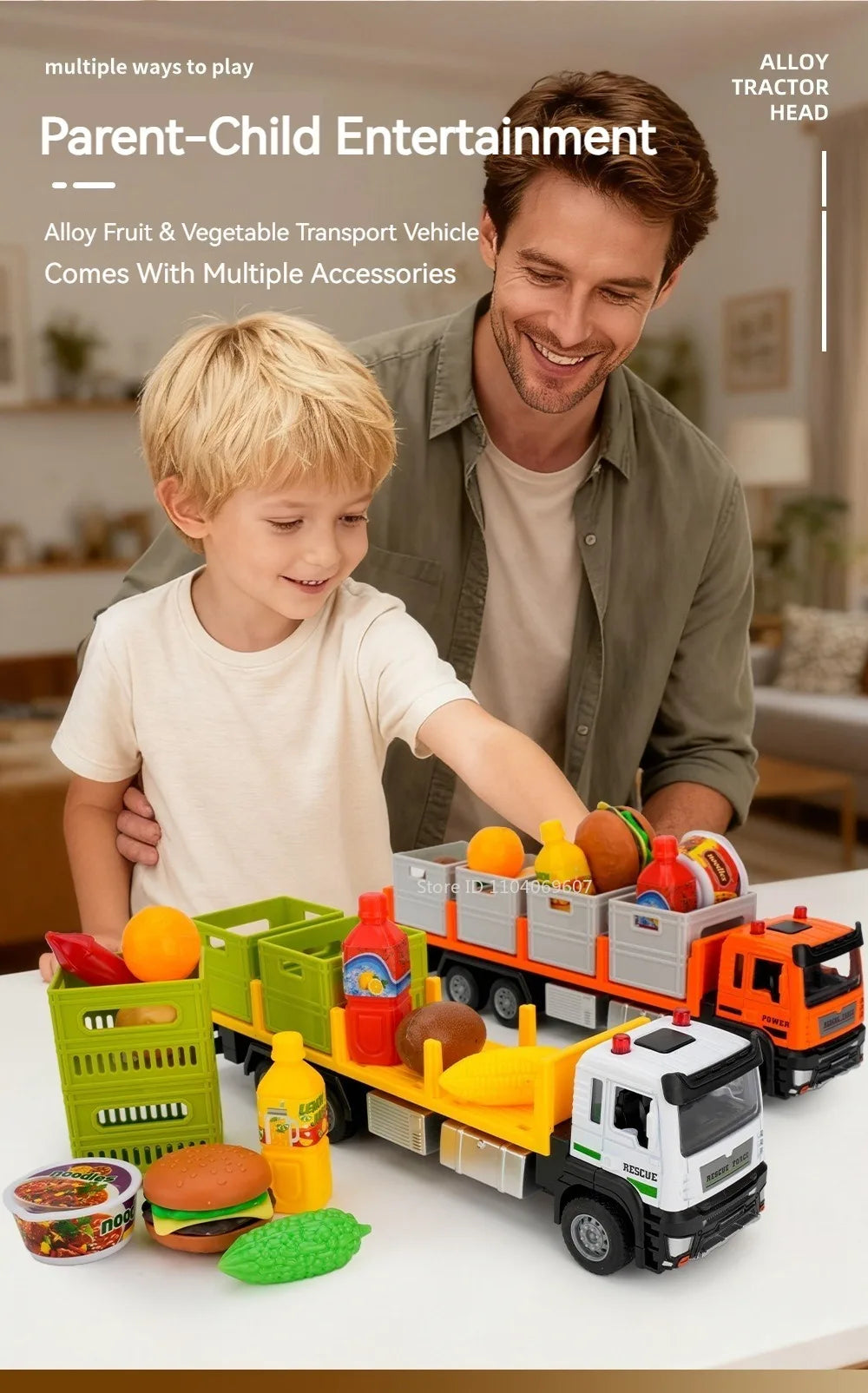 1:32 Scale Diecast Container Truck Toy – Fruit & Vegetable Transport Vehicle