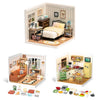 A DIY miniature dollhouse kit featuring a sweet dream bedroom with furniture and LED lighting components.