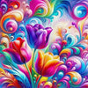 Vibrant floral art featuring swirling purple and orange petals in a 5D diamond painting kit.