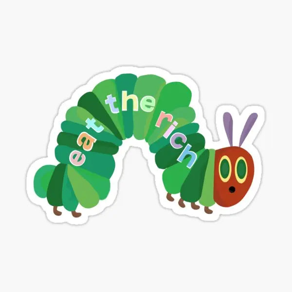 A sticker set featuring a caterpillar shaped like the words Eat the Rich