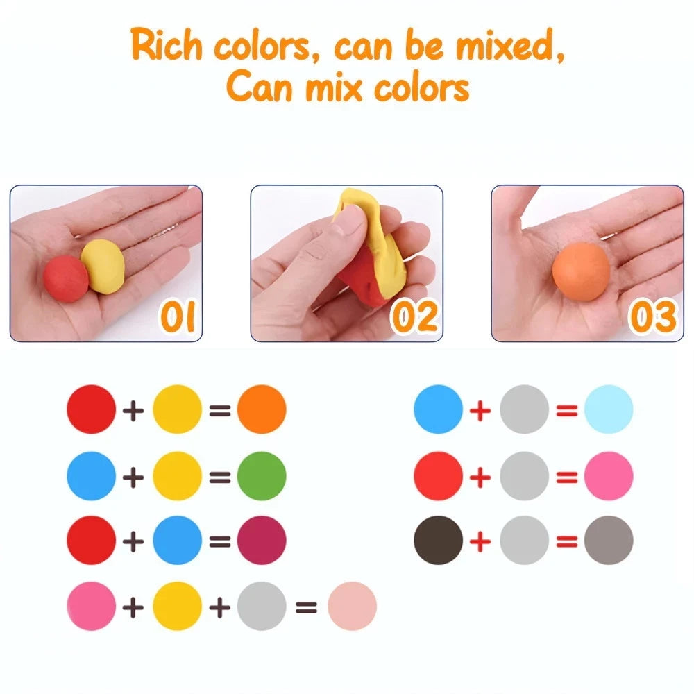 A set of three colored clay pieces demonstrating how rich colors can be mixed.