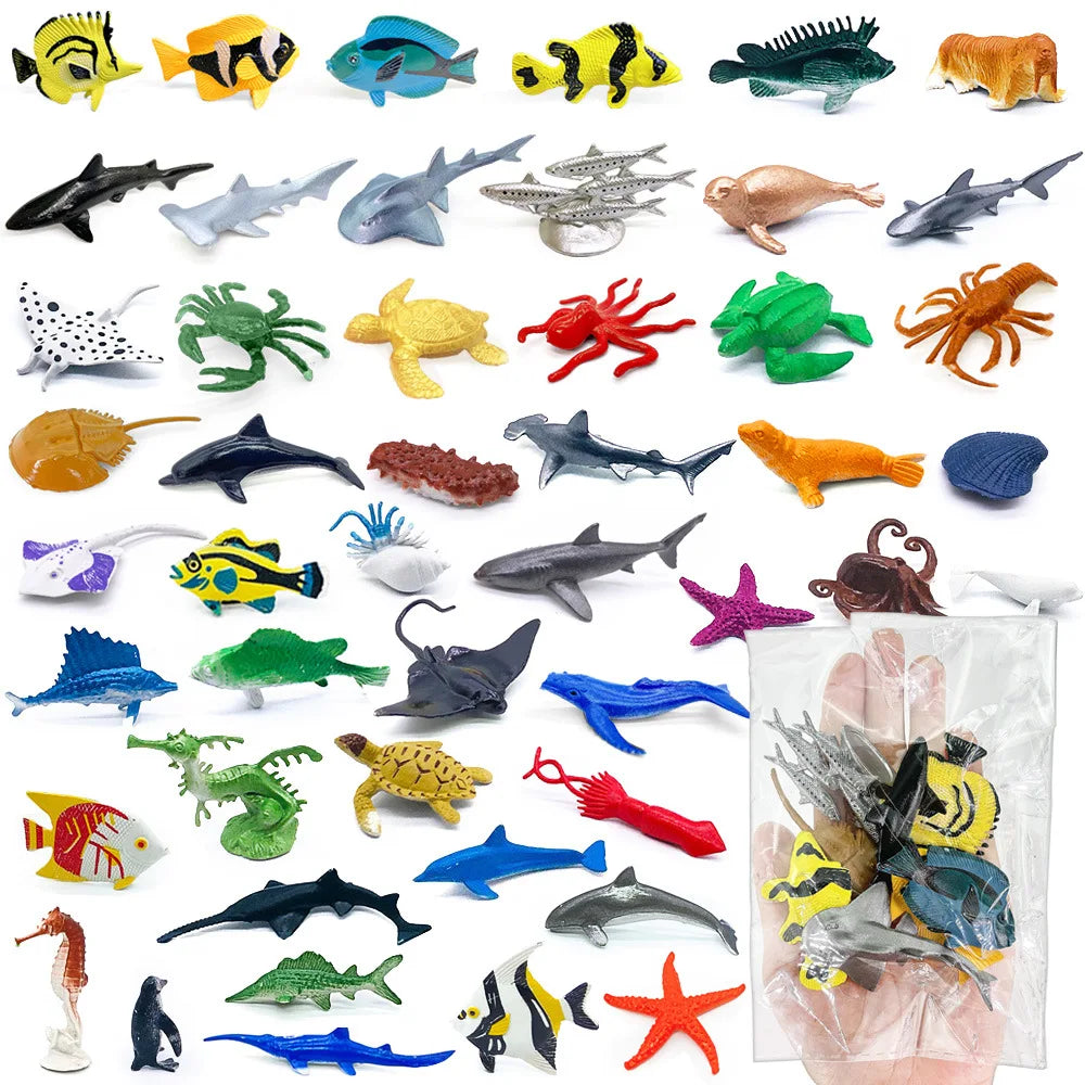 56-Piece Ocean Animal Figurines Set with Coral and Sea Creatures