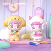 A QUBII Autumn Animal Castle blind box collectible figure of a yellow puppy and a white cat.