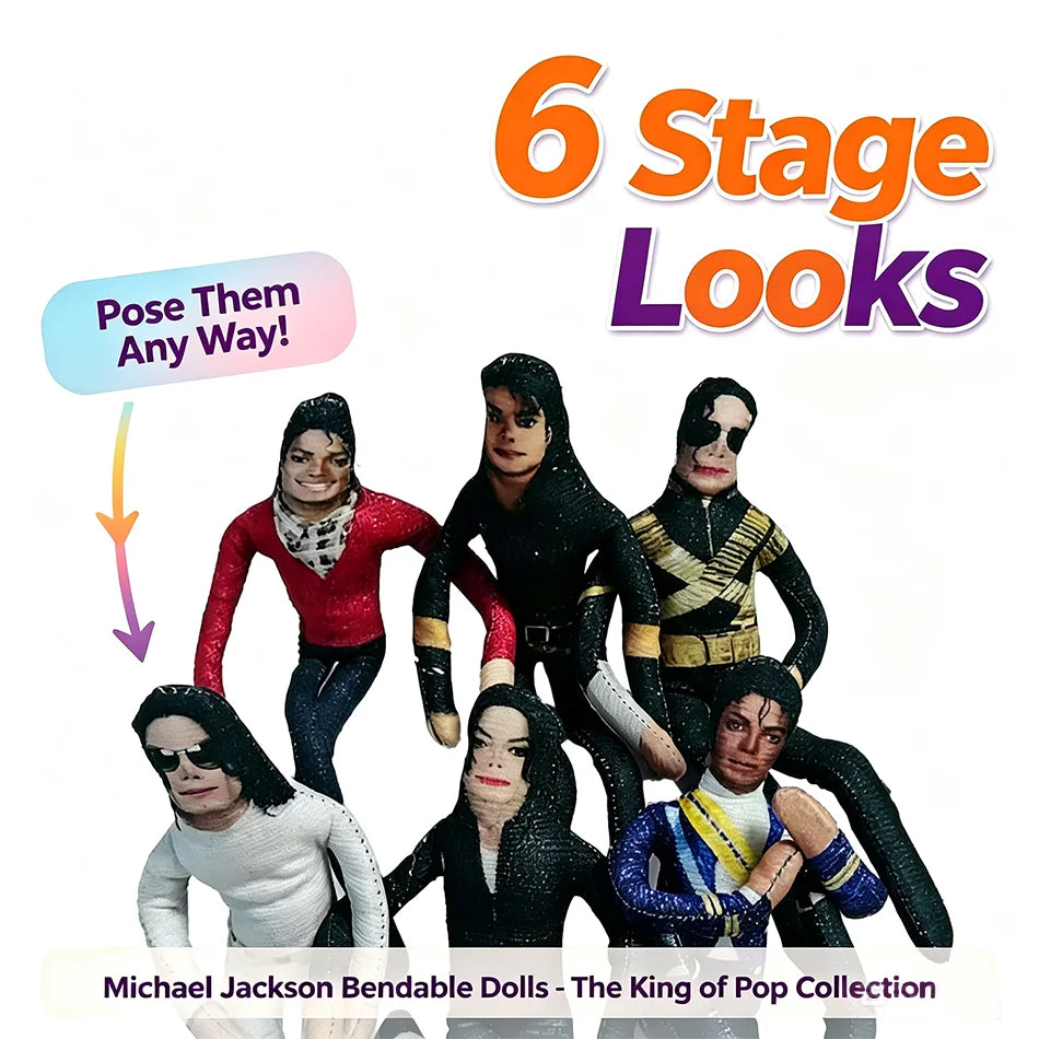 Six stage looks of Michael Jackson bendable dolls from The King of Pop collection